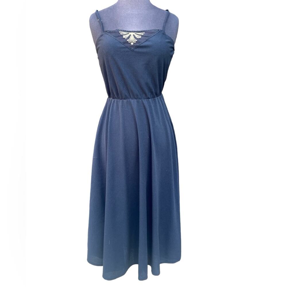 Vintage Gold Embroidery Sheer Cutout Art Deco Feminine Retro Slip Dress XS